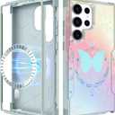for Samsung Galaxy S24 Ultra Case - [Compatible with MagSafe] Women Girls Cute Magnetic Protective Phone Cover Girly Butterfly Pretty Heavy Duty Shockproof Funda para Samsung S24 Ultra Cases