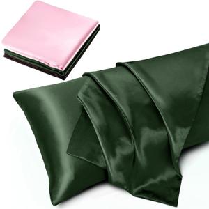 TREELY Satin Body Pillowcase for Hair and Skin, Silky Satin Body Pillow Cover 20x30 inches Body Pillow Case with Envelope Closure, Forest Green