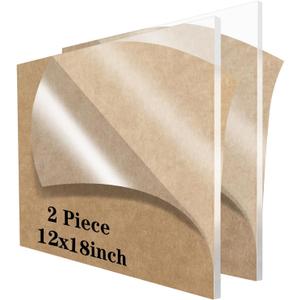 2 Pieces 12 x 18 Cast Acrylic Sheet Plexiglass Sheets 1/8 inch Thick (3mm) Clear Acrylic Sheet Clear Plastic Sheet，for Sign，Craft，Photo，DIY Display Projects