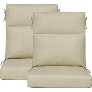 Outdoor Patio Chair Cushions 44x21x3.5 inch, Set of 2 Thicken Comfy Cushions for Rocker Non Slip Fade Shield Water Repellent High Back with Ties, Linenweave Tan