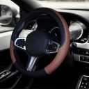 SHIAWASENA Car Steering Wheel Cover, Leather, Universal 15 Inch Fit, Anti-Slip & Odor-Free (Black&Brown)