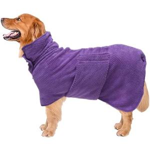Geyecete Pineapple Grid Fast Drying Super Absorbent Dog Cat Bath Robe Towel - Purple-M