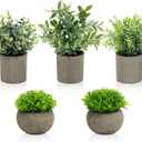 Artificial Potted Plants Faux Greenery in Cement Pots for Shelf, Bookshelf, Office or Home Decor, Small Decorative Fake Plants for Modern Indoor Display (Large)