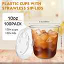 Baderke 100 Pcs Plastic Cups with Sip Lids Round Bottom Disposable Plastic Coffee Cups with Lids Clear Strawless Crystal Mugs for Iced Coffee Smoothie Cold Beverage Party Catering Supplies (10 oz)
