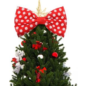 Suncalla Red and White Christmas Tree Topper Bow Tree Topper 14x8'' Large Red and White Polka-dot Sequin Bow for Indoor Outdoor Christmas Decoration Xmas Party Favors Holiday Treetop Decoration