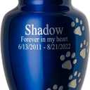 Pet Urn for Dogs and Cats with Personalized Laser Engraving, Ottillie Paws Premier Series Memorial Urns (Small Sapphire Blue with Vertical Pewter Paws)