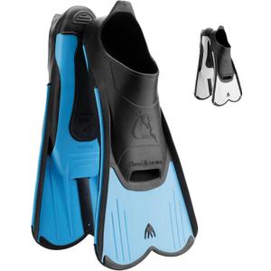 Cressi Short Full Foot Pocket Fins for Swimming or Training in the Pool and in the Sea - Light: made in Italy (EU 37/38 | US Man 5/6 | US Lady 6/7, Blue)