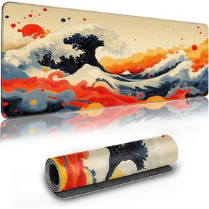Extended Gaming Mouse Pad Anime Large Desk Pad with Non-Slip Base Full Keyboard Mat with Stitched Edges for Gaming and Office 31.5 x 11.8 inches (Watercolor Wave)