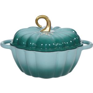 Pumpkin Enameled Cast Iron Dutch Oven with Lid, 4.5 QT Dual Handles and Heavy Duty Pot, Oven Safe up to 500F for Bread Baking, Braising, Cooking and Family Gifts, Cyan