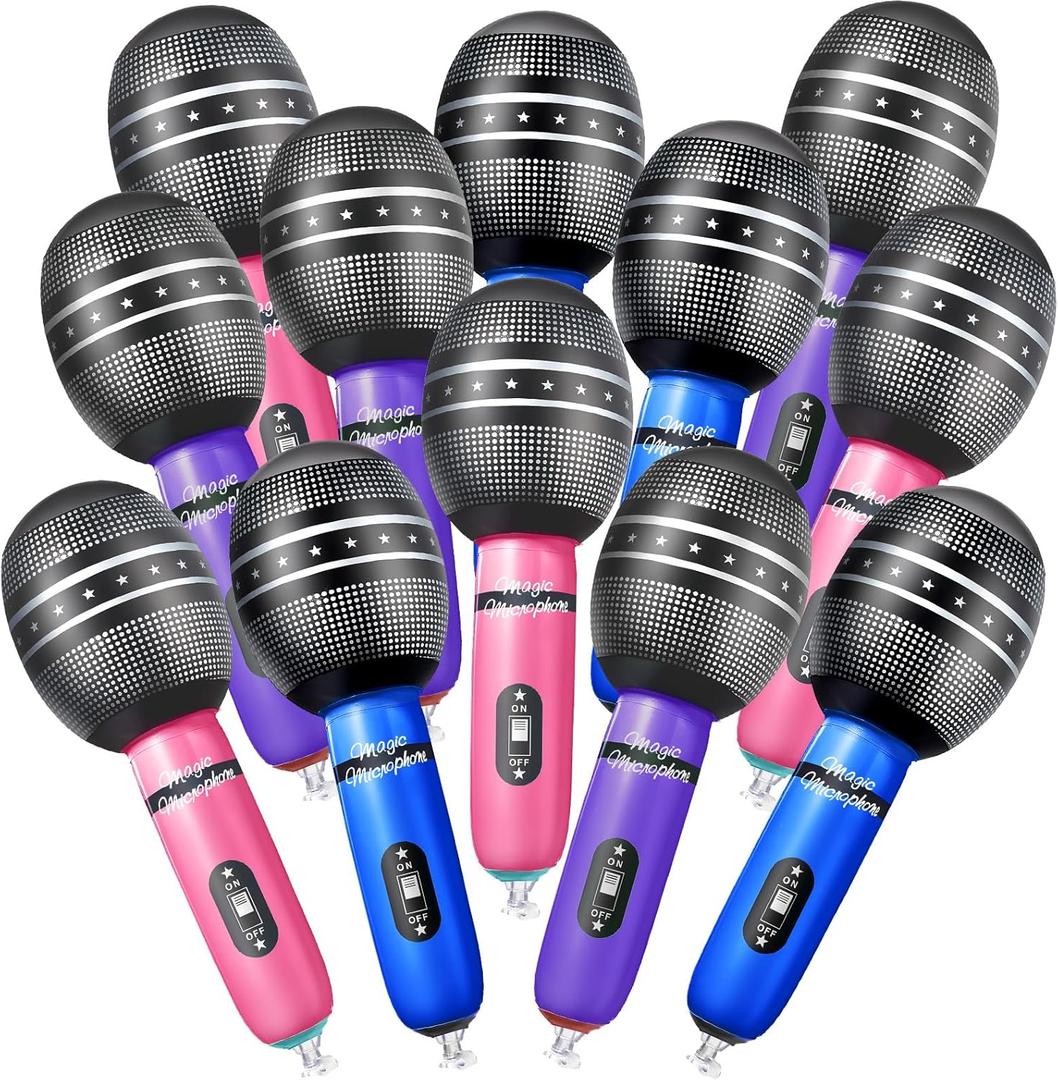 Zhanmai 12 Pieces Inflatable Microphones for Kpop Birthday Party Blow up Fake Microphone Prop Toy for Rock Star Musical Singer Concert Karaoke 80s 90s Movie Party Supplies (Vibrant Color)