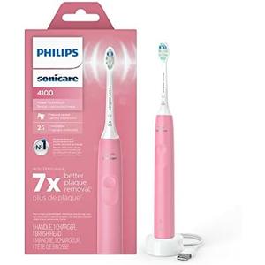 Philips Sonicare 4100 Rechargeable Electric Toothbrush, with Pressure Sensor, 2 Intensity Settings, SmarTimer and QuadPacer, 14-Day Battery Life, Deep Pink, Model HX3681/26