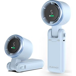 Portable Handheld Turbo Fan, 5-Speed Personal Fans, 5000mAh Rechargeable Fans Up to 12 Hours, Weight only 0.6lb Small Fan, Hand/Neck/Desk Fan 3 IN 1, Beach Vacation Essentials(Blue)