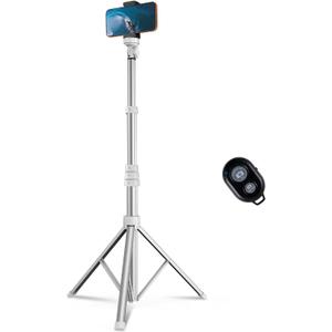 67" Phone Tripod, MIIASI Extendable Tripod for iPhone, Selfie Stick with Remote and Phone Holder, Compatible with iPhone/Android/Camera, Light Stand (Silver)