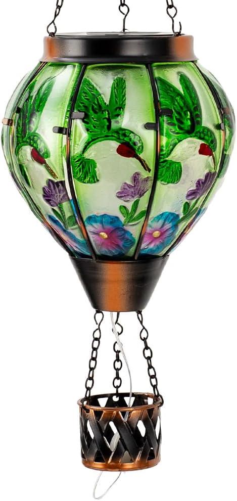 Starsoul Hummingbird Hot Air Balloon Solar Lantern with Candle Holder Glass Outdoor Solar Hot Air Balloon Flickering Flame for Lawn Porch Yard Decorations Gifts for Women Mom Grandma