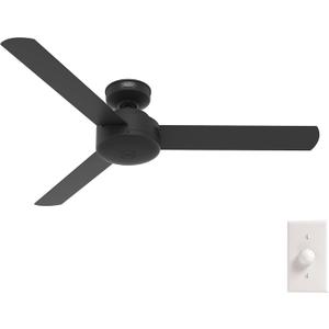 Hunter 52 inch Indoor Ceiling Fan No Light - Black Modern Ceiling Fan without Light, 3 Blades, Standard Mount, For Bedroom, Living Room, or Kitchen, Wall Control - Presto 50810, Matte Black