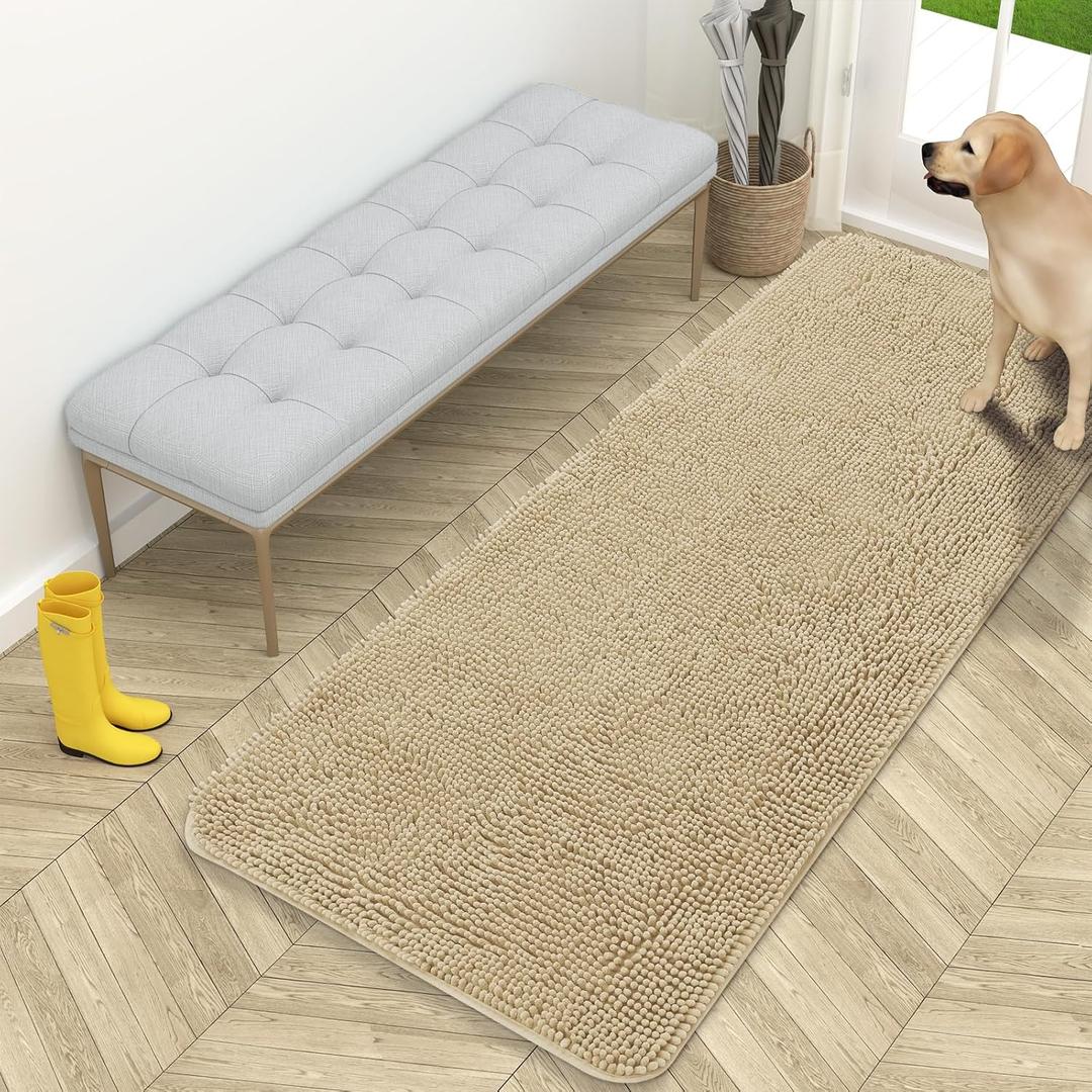 OLANLY Dog Door Mat for Muddy Paws 59x24, Absorbs Moisture and Dirt, Absorbent Non-Slip Washable Doormat, Quick Dry Chenille Mud Mat for Dogs, Entry Indoor Entryway Carpet for Inside Floor, Beige (59" x 24", Beige)