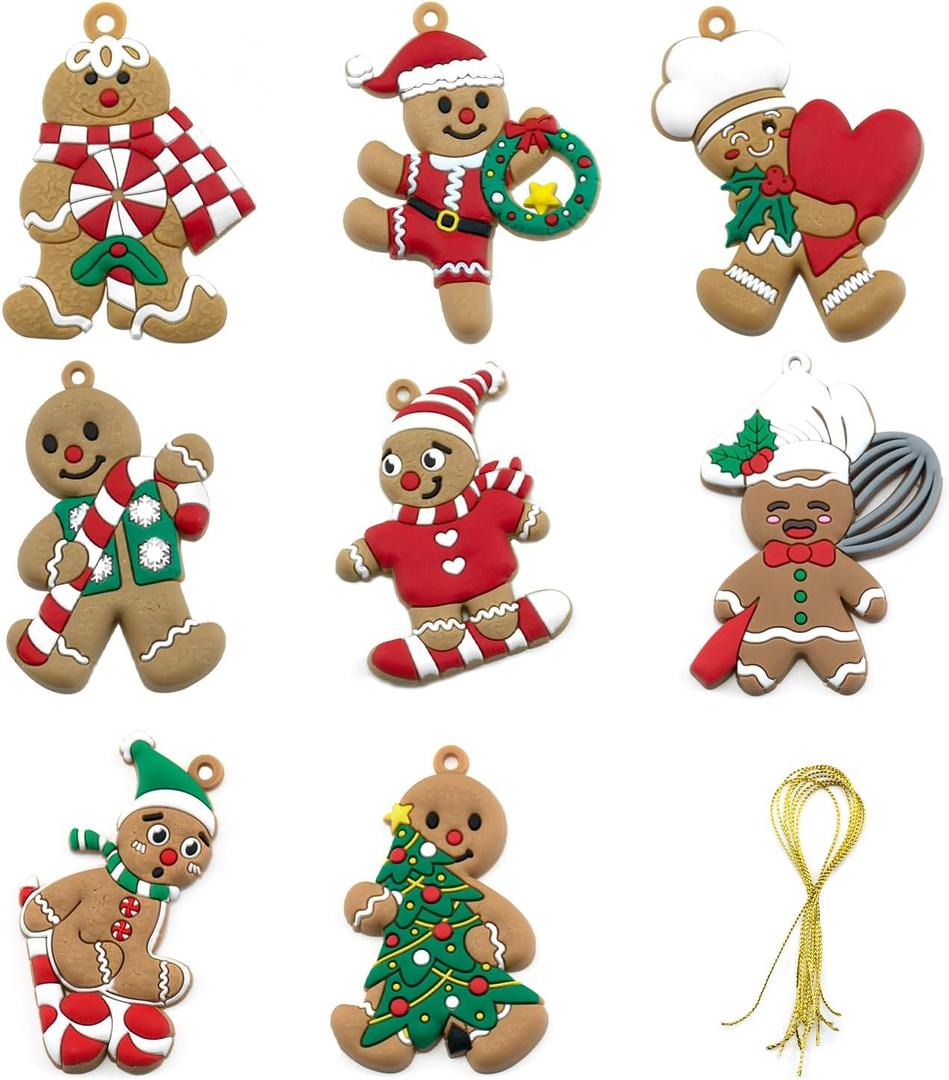 5 x Quacc 8 PCS Fun Christmas Gingerbread Man Ornaments for Xmas Tree Decoration, Soft Pliable Gingerbread People with String, Hanging Xmas Gingerbread Decorations for Holiday Party Gift