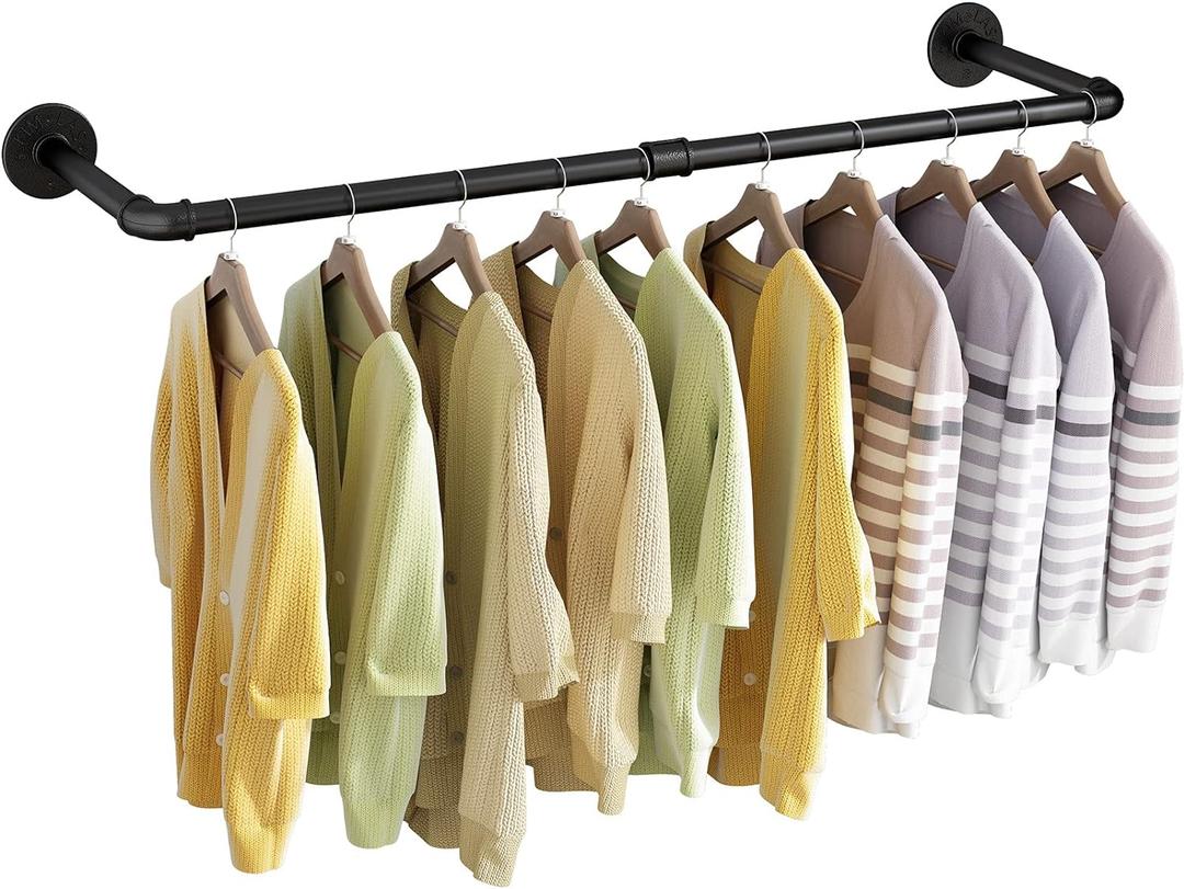Wall Mounted Clothes Rack 38.4in, Industrial Pipe Wall Mount Clothing Rack, Heavy Duty Iron Garment Racks, Space Saver Multi-purpose Hanging Rod for Laundry Room, Closet Storage, 1 Pack