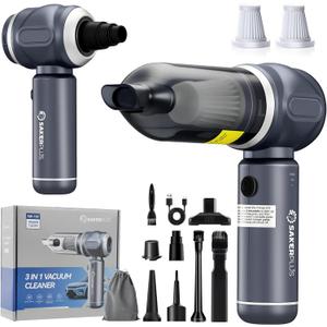 Car Vacuum Portable Cordless, 3-in-1 Hand Held Mini Vacuum Cleaner 17500PA High Power, Handheld Vacuum & Air Duster for Suction, Blowing, Inflating & Deflating, Ideal for Car Home Office (Dark Grey)