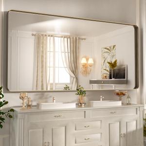 WEER 72x36 Inch Bronze Bathroom Mirror for Vanity, Brushed Bronze Metal Frame Mirror for Wall, Rounded Rectangle Bronze Frame Mirror with Tempered Glass, Anti-Rust (Horizontal/Vertical)