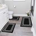 Uphome Bathroom Rugs Sets 3 Piece, Modern Black and White Bathroom Mat Set Non Slip Machine Washable, Soft Absorbent Bath Mat Set with U Shaped Toliet for Tub, Shower