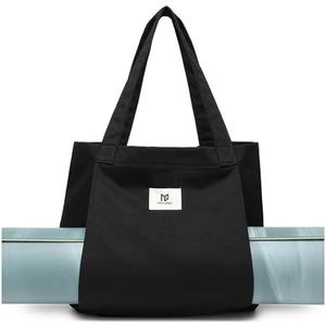 Moyaqi Canvas Tote Bag with Yoga Mat Carrier Pocket Carryall Shoulder Bag for Office, Workout, Pilates, Travel, Beach and Gym