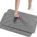 JUERLEN 2 Pack Diatomaceous Earth Shower Mat, Stone Bath Mat, Nonslip Super Absorbent Fast-Drying Hard Bath Mat for Bathroom Shower Floor, 24 x 16 inch, Grey Wave Design
