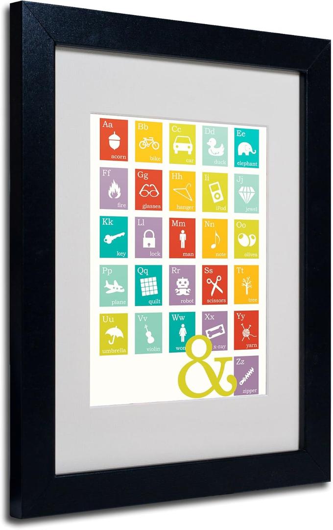 Trademark Fine Art Alpha Bits Rainbow by Megan Romo Canvas Wall Artwork, Black Frame, 11 by 14-Inch