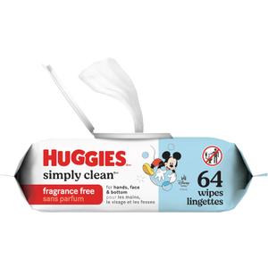 Huggies Simply Clean Unscented Baby Diaper Wipes, 1 Flip-Top Pack (64 Wipes Total)