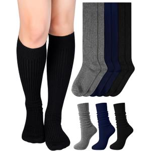 Shihanee 3 Pairs Winter Women Knee High Socks Long Ribbed Knit Slouchy Boot Socks Warm Gifts for Women Girls (Versatile Color)