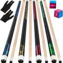 LOTKEY Pool Cue Sticks Set of 4,58'' 6A Canadian Maple Adults Billiard Cues | 18/19/20/21 oz, 13mm Cue Tip, Straightened Shaft, Leather Grip, Stainless Steel Joint, Smooth Control for Home Bar Pool Table 