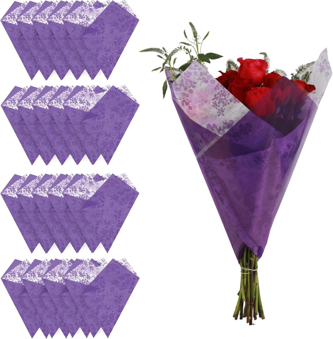 the florist Supply Fiona Prefold 20 Pack, 18 x 20 x 3 Inch In Flower Bouquet Wrapping Paper, Waterproof Floral Paper Sleeves, Gift-Ready for Wedding, Birthday, Holiday, Purple