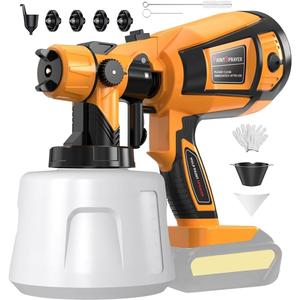 Cordless Paint Sprayer for Dewalt 20V MAX Battery High Power Electric Spray Paint Gun Easy to Clean for Furniture Cabinets House Painting Yellow (Not Include Battery)
