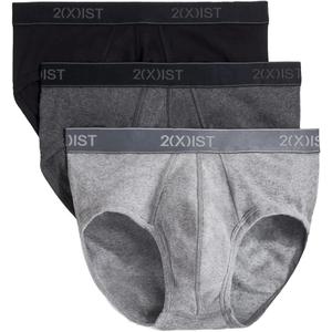 2(X)IST mens Essential Cotton Contour Pouch Brief 3-Pack, Black/ Grey/ Charcoal Heather, X-Large