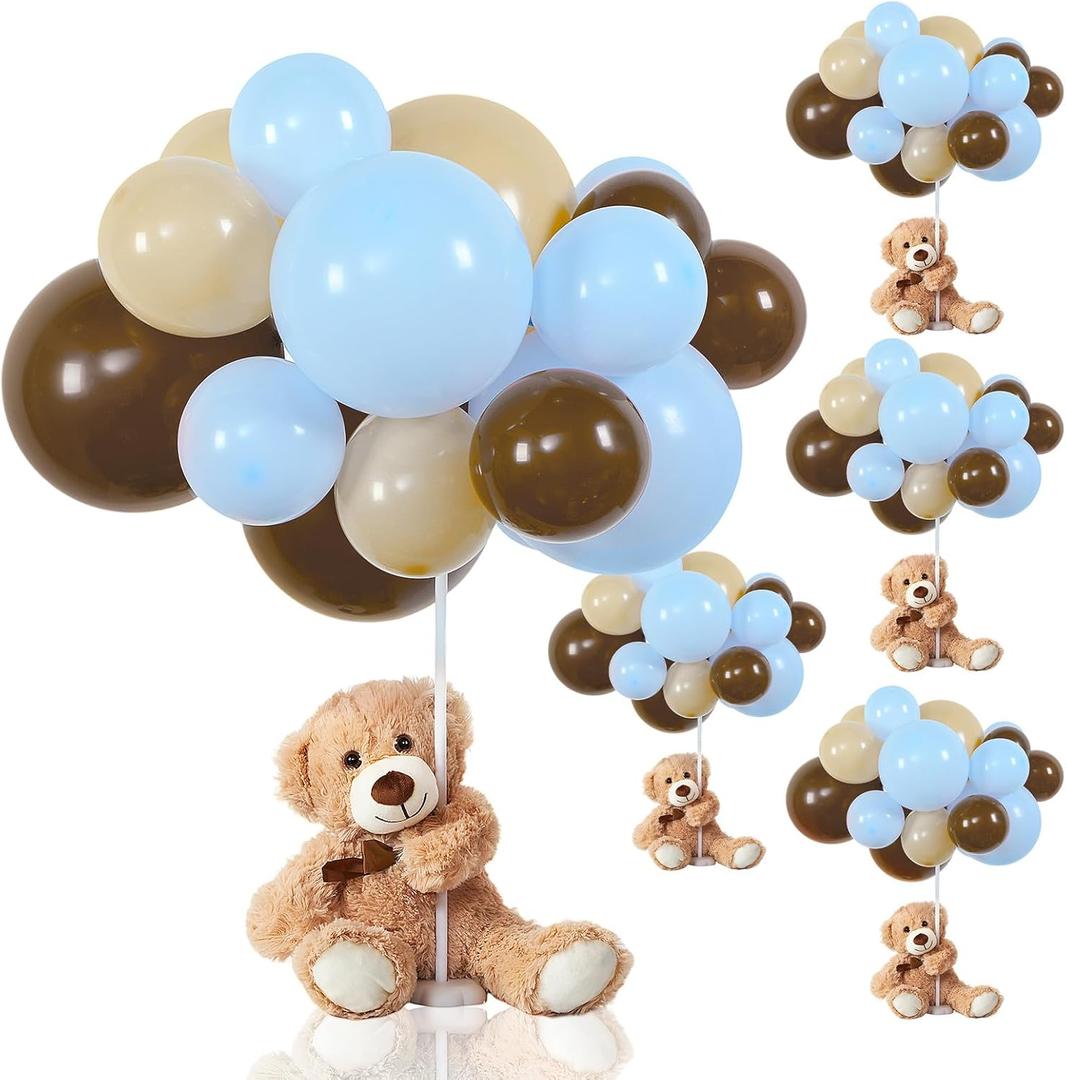 Meooeck 185 Pcs Bear Baby Shower Party Decorations Table Centerpieces 5 Pcs 13. 5'' Gender Reveal Bears 180 Balloons Kit Baby Shower Table Decor for Birthday Wedding(Brown, Nude, Blue)