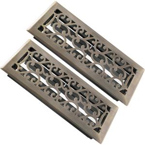 SANYCASA 2 Pack Floor Register 4x12 Inches Heavy Duty Walkable Steel Floor Registers Adjustable Airflow Floor Vent Covers - Antique Brass Finish - Savannah Design - Air Vents Floor to Allow Walk