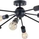 BONLICHT Modern 8 Light Sputnik Chandelier Light Fixtures Black Semi Flush Mount Ceiling Lighting Industrial Vintage Mid-Century Starburst Style Ceiling Lamp for Bedroom Dining Room Kitchen Foyer