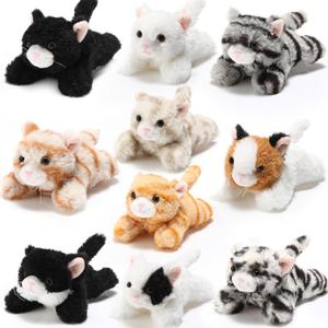 Lenwen 10 Pcs Cat Stuffed Animals Bulk Soft Cuddly Kitten Plush Sets Smitten Kittens Assorted Fluffy Stuffed Cats for Kiddos Birthday Gift Pet Party Favors Goodie Bags Stuffers(Prone Style)