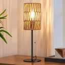 EDISHINE 19.1" Rattan Table Lamp, Tall Bedside Lamp with W-Knit Lampshade, Pull-Chain Switch & E26 Socket, Metal Base Boho Nightstand Lamp for Bedroom, Living Room, Office