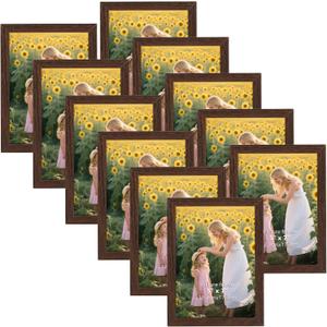 CRUGLA 5x7 Picture Frame Set of 11, Multi Rustic 5 by 7 Photo Frames Collage for Wall or Tabletop Display, Brown