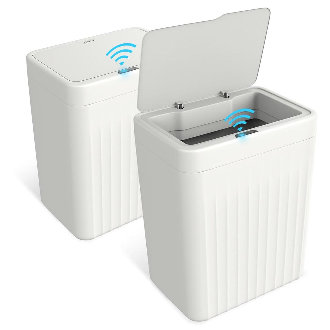 Naisu 4 Gal Bathroom Trash Can with Lid,Automatic Garbage Can with Touchless and Sealed Design,Slim Motion Sensor Waterproof Plastic Trash Bin Suitable for Bedrooms,Bathrooms,Kitchens2 Pack, White