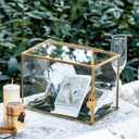 NCYP Small 10.2" x 5.9" x 7.9" Glass Cards Box with Slot and Lock for Wedding Reception - Home Birthdays Party Geometric Decorative, Gold - Slot Length 6.3 Inches (Glass Box Only)