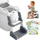 3-in-1 Potty Training Toilet, Toddler Toilet Seat with Step Stool, Foldable Potty Ladder with Potty Chart, PU Cushion, Splash Guard, Anti-Slip Steps & Urinal for Boys & Girls, Grey
