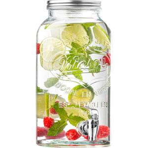 Royalty Art Mason Jar Drink Dispenser with Spigot (1 Gallon) Tea, Juice, and Beverage Server, Thick Glass, Screw On Lid, Leak Resistant Easy-Pull Spigots and Screw-On Lids Clear, Heavy-Duty Glass