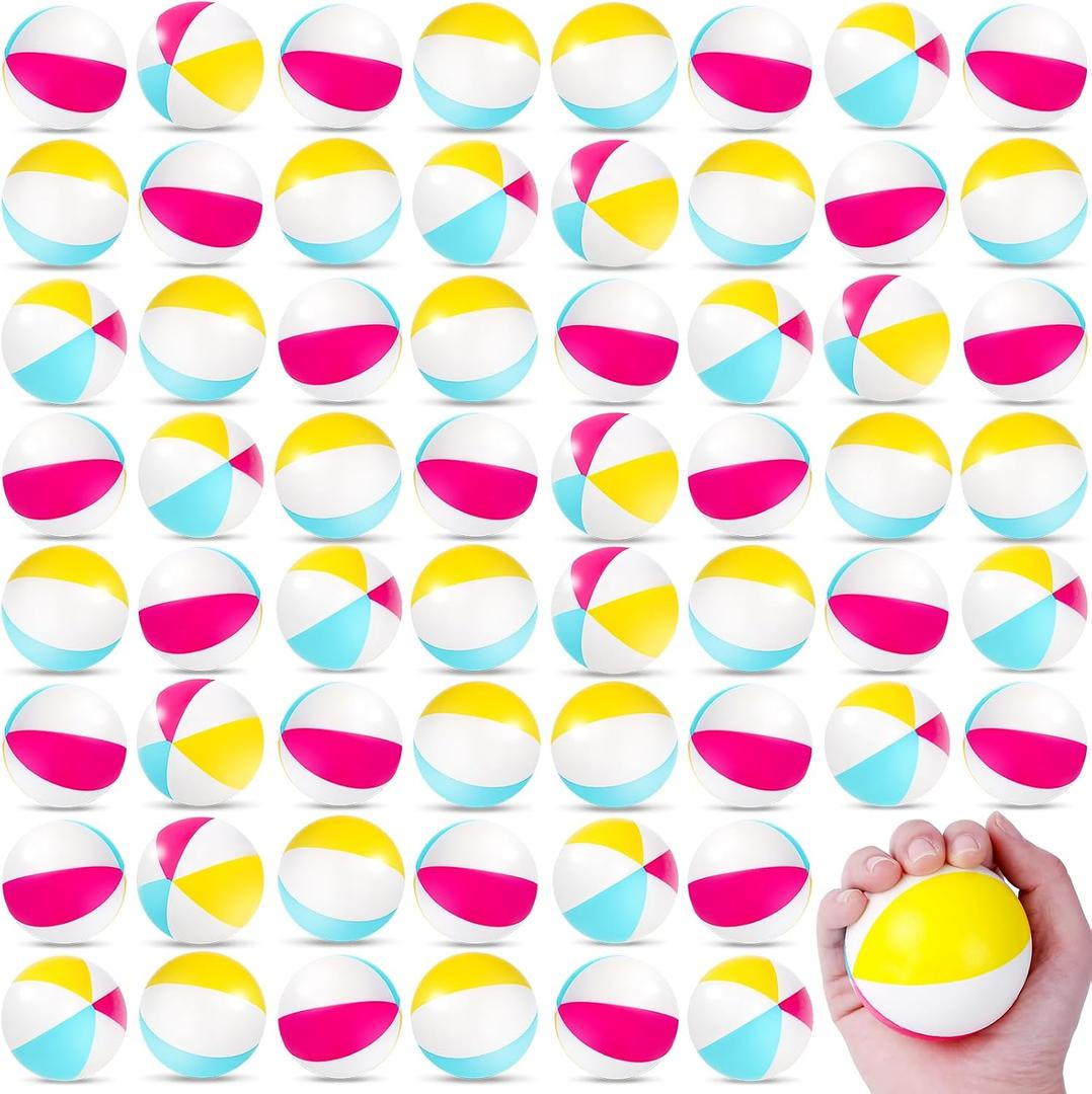 60 Pcs Beach Stress Balls Bulk 2.5" Mini Relief Stress Ball Pu Foam Squeezy Balls Summer Swimming Pool Game Toy Rainbow Beach Ball for Hawaiian Beach Birthday Party Favor School Carnival Reward