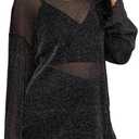 MakeMeChic Women's Mesh Sheer Bell Sleeve T Shirt Sparkly Lettuce Trim Y2k Tee Tops (XS)
