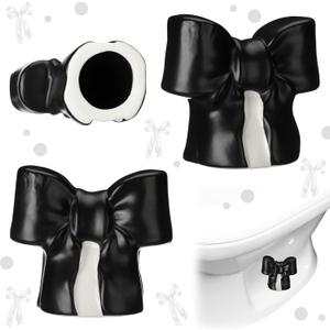 Wonderjune 2 Pack Toilet Bolt Caps Decorative Coquette Bow Bolt Screw Cover Caps Ceramic Cute Bathroom Decoration Fun Themed Gadgets Replacement Parts (Black)