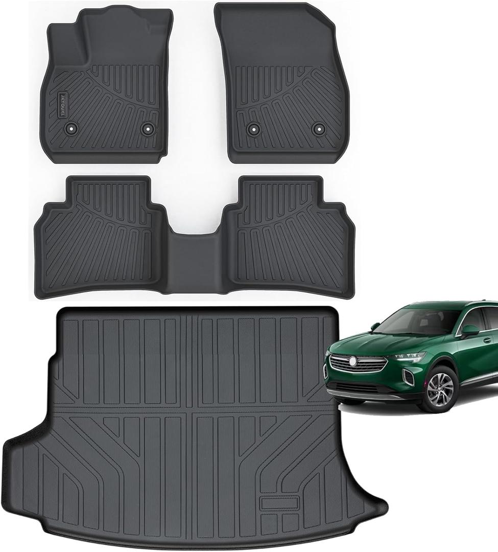 Floor Mats & Cargo Liners Compatible for 2021-2025 Buick Envision All Weather 2 Row Floor Liners and Trunk Mat Odorless Anti-Slip Rubber Mats Accessories-Black
