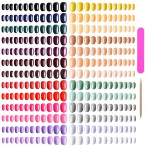 EBANKU 960pcs Short Colorful False Nails for Women Oval Press on Nails Glossy Acrylic Full Cover Artificial Fake Nail Tips with Nail File Nail Stick (962 Piece Set)
