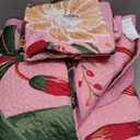Tyrot 3 Piece Pink Boho Floral Full/Queen Quilt Sets Farmhouse Botanical Reversible Lightweight Bedspread with 2 Shams Butterfly Microfiber Bedding Quilts Set for All Season, 90''x96''